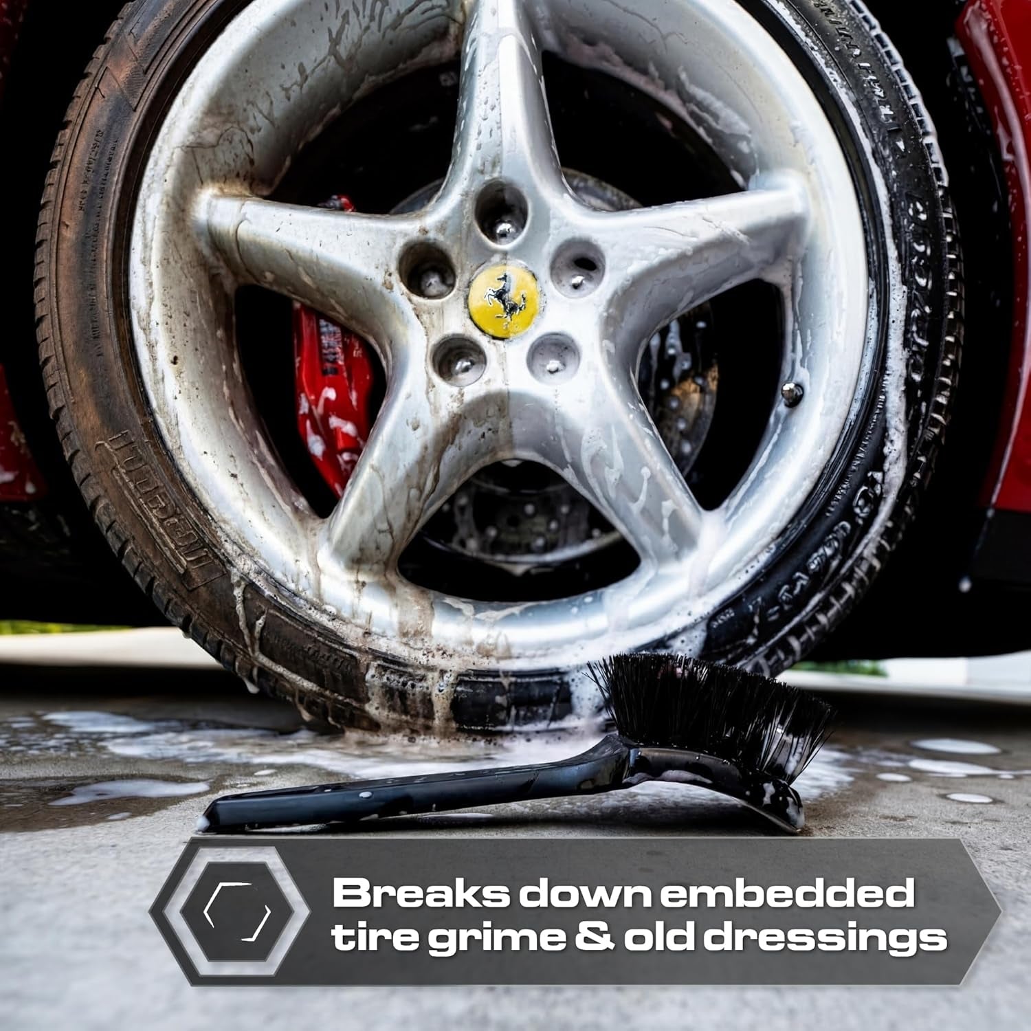 Stiff Bristle Tire Brush - Heavy Duty Car Detailing Tool for Tires - High-Performance Deep Cleaning Brush - Ideal for Tough Dirt & Grime Removal - Premium Auto Care Accessory