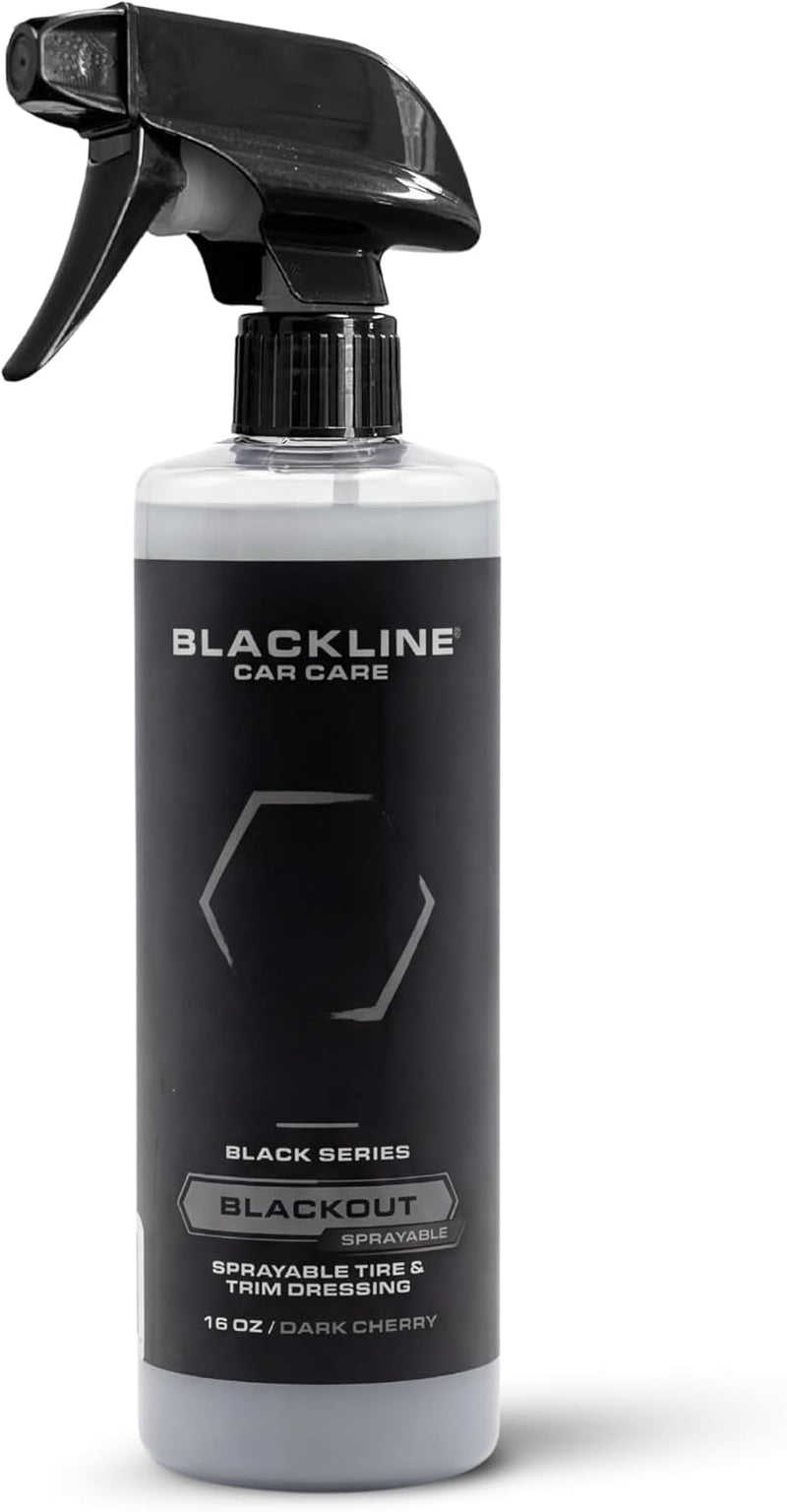 Blackout Sprayable Trim and Tire Dressing - Premium Satin Finish, No Sling, UV and Water Resistant - for Plastic, Rubber, Vinyl, and Tires - Safe for All Vehicles - 16 Fl Oz