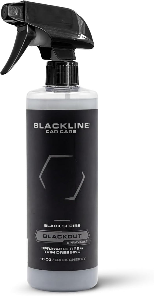 Blackout Sprayable Trim and Tire Dressing - Premium Satin Finish, No Sling, UV and Water Resistant - for Plastic, Rubber, Vinyl, and Tires - Safe for All Vehicles - 16 Fl Oz