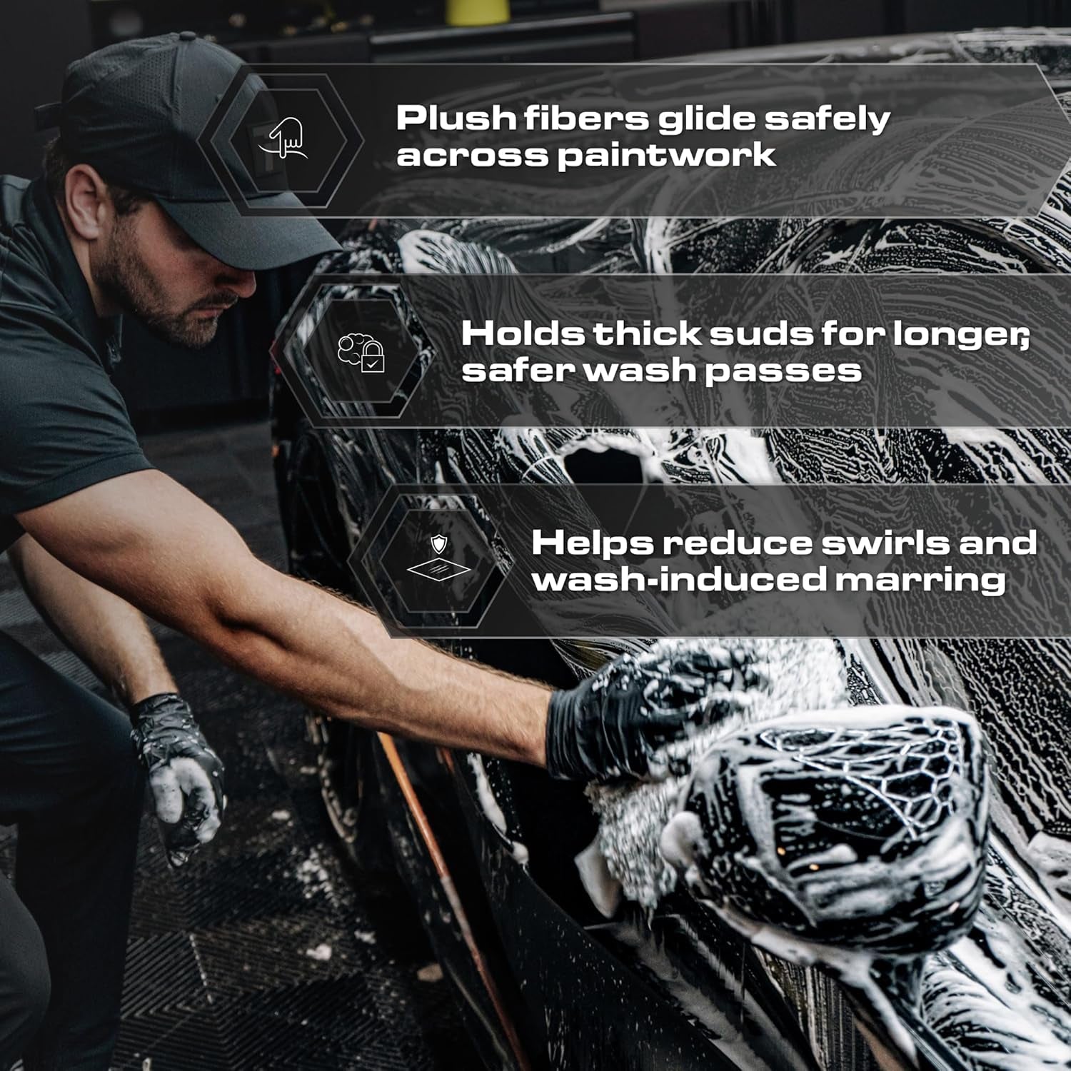 Microfiber Automotive Wash Mitt -Premium Scratch Free Wash Mitt for Car Cleaning|Car Detailing Accessory Works with Bucket, Car Shampoo, or Foam Cannon | 70%/30% Microfiber Blend, 9"X11"