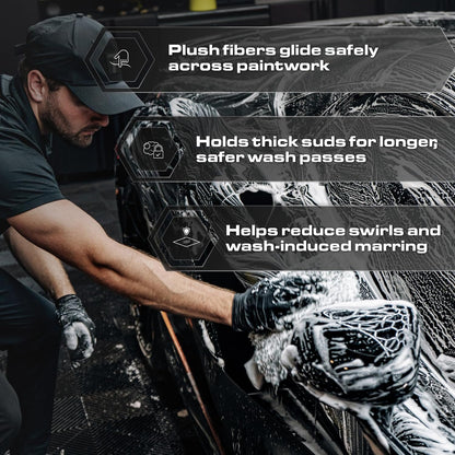 Microfiber Automotive Wash Mitt -Premium Scratch Free Wash Mitt for Car Cleaning|Car Detailing Accessory Works with Bucket, Car Shampoo, or Foam Cannon | 70%/30% Microfiber Blend, 9"X11"