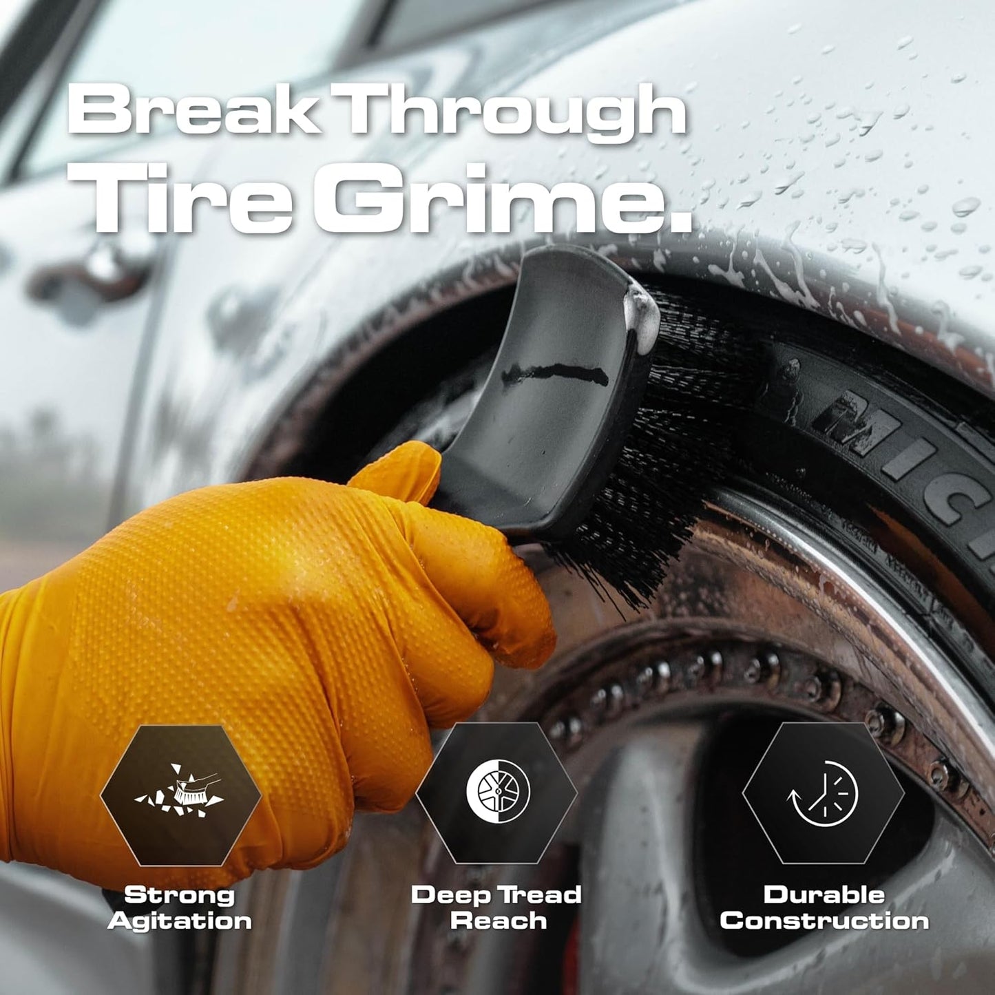 Stiff Bristle Tire Brush - Heavy Duty Car Detailing Tool for Tires - High-Performance Deep Cleaning Brush - Ideal for Tough Dirt & Grime Removal - Premium Auto Care Accessory