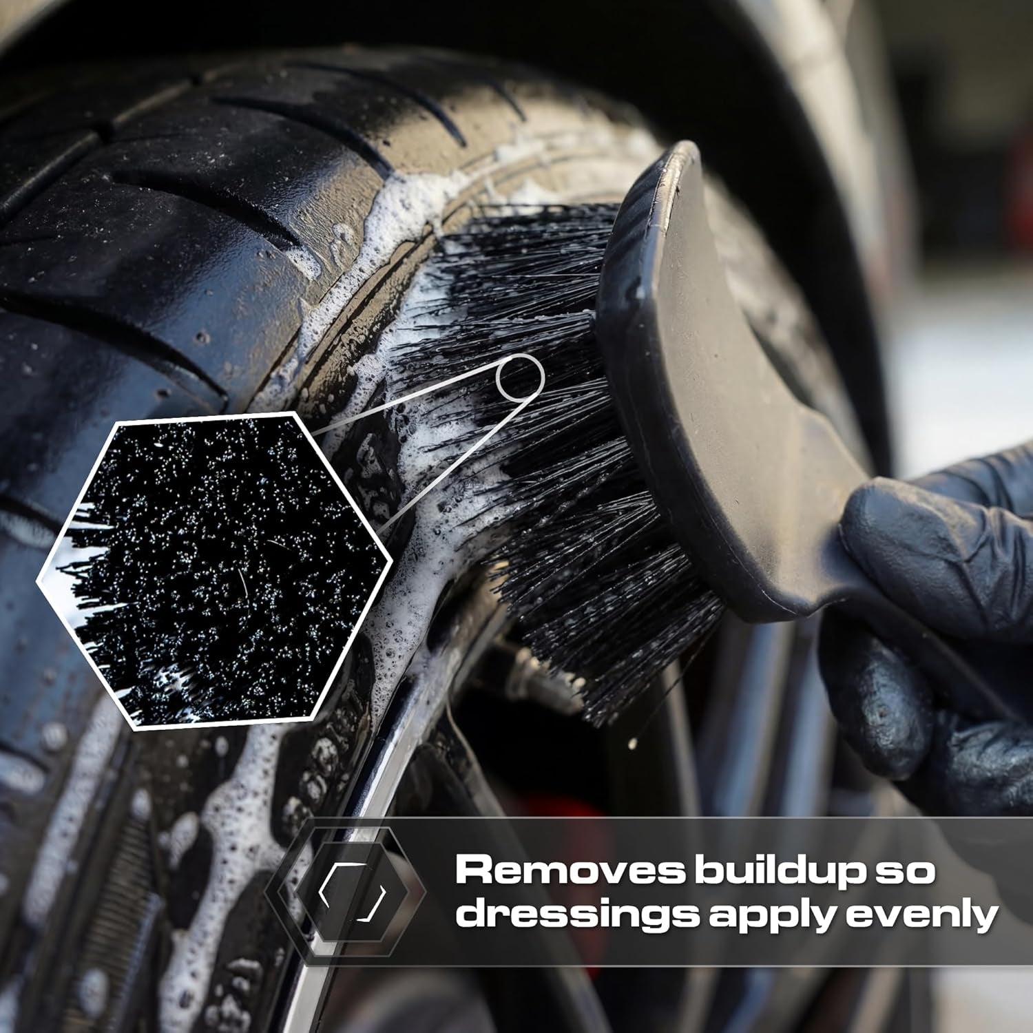 Stiff Bristle Tire Brush - Heavy Duty Car Detailing Tool for Tires - High-Performance Deep Cleaning Brush - Ideal for Tough Dirt & Grime Removal - Premium Auto Care Accessory