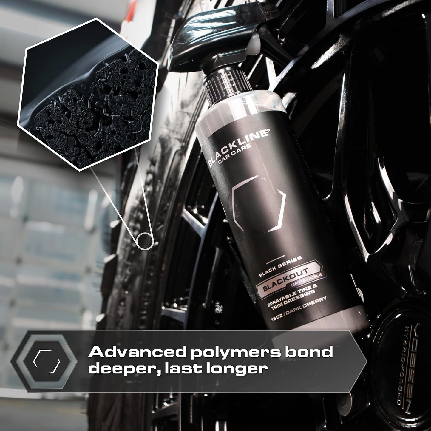 Blackout Sprayable Trim and Tire Dressing - Premium Satin Finish, No Sling, UV and Water Resistant - for Plastic, Rubber, Vinyl, and Tires - Safe for All Vehicles - 16 Fl Oz